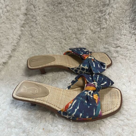 Sam Edelman Darcie multicolor satin fabric slip on Kitten-Heel Sandals SZ9M - Picture 1 of 11
